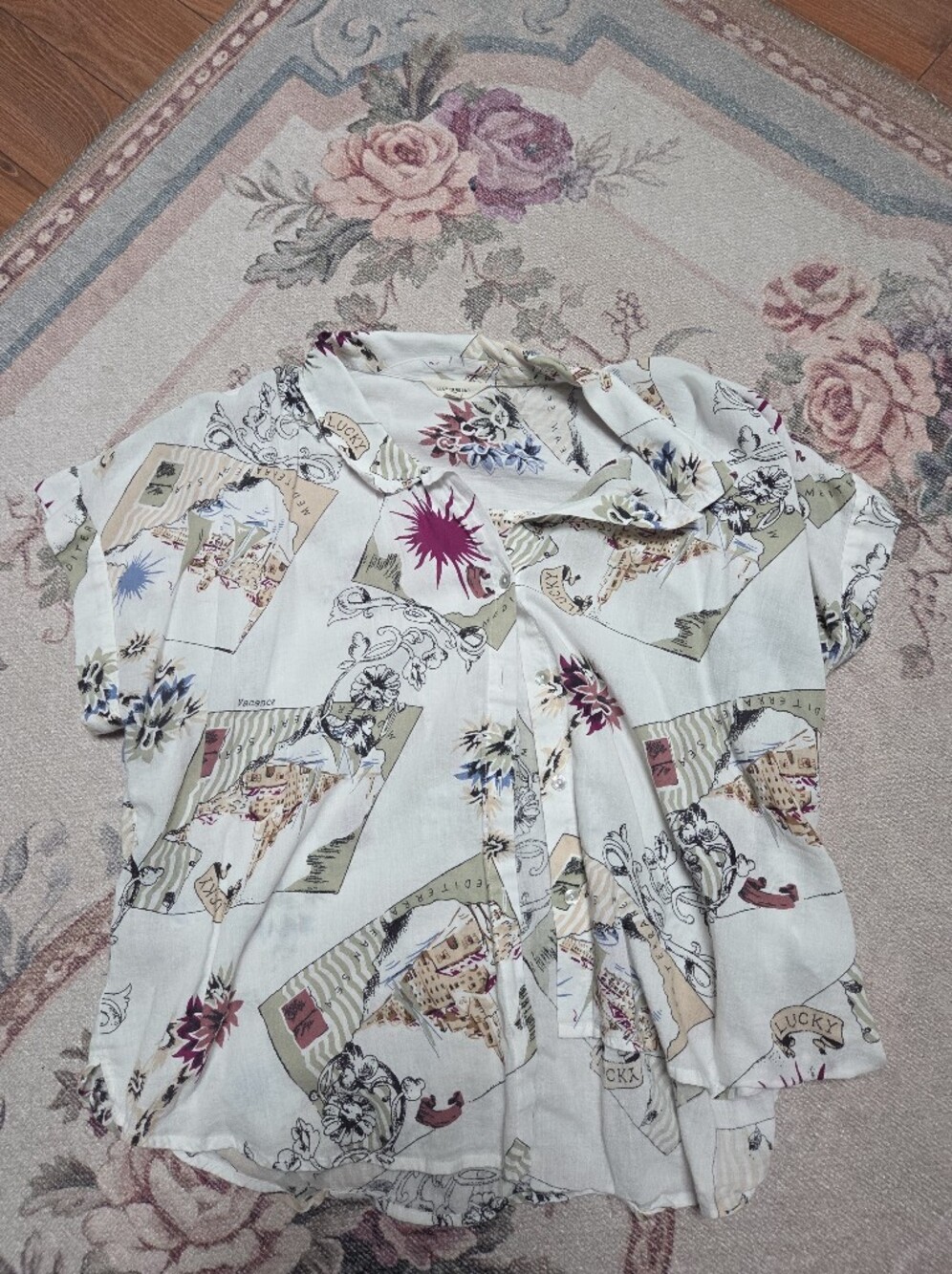 Lucky Brand XL Women’s Multicolor Floral Mixed Print Camp Style Shirt
